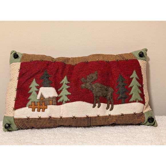 Rustic Cabin Moose Winter Scene Lumbar Pillow Decorative Throw - Picture 3 of 6